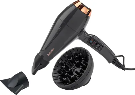 BaByliss 6719DE černá / fén na vlasy / 2200 W / ionizace / studený vzduch / difuzér / 3 teploty / 2 rychlosti 