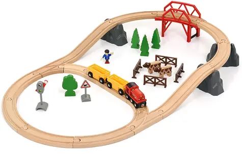 BRIO vláčkodráha Venkovská dráha s mostem (33909) / 36 dílů / vlak / vagony / koleje / most / příslušenství / od 3 let 