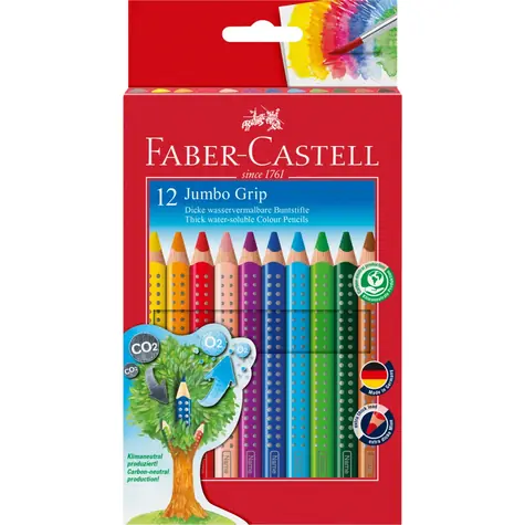 Faber-Castell Jumbo Grip - Pastelky trojhranné - 12 ks + ořezávátko / rozmývatelné