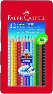 Faber-Castell Colour Grip 2001 - Pastelky trojhranné - 12 ks / rozmývatelné / plechová krabička
