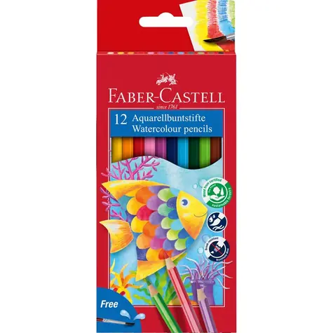 Faber-Castell - Akvarelové pastelky šestihranné - 12 ks + štěteček