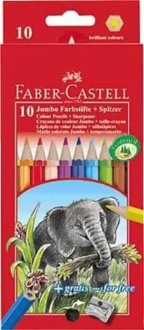 Faber-Castell Jumbo - Pastelky šestihranné - 10 ks + ořezávátko / rozmývatelné