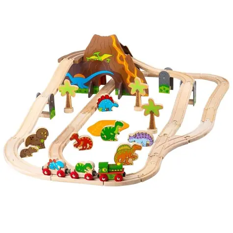 Bigjigs Rail Dřevěná vláčkodráha dinosauři / 49 dílů / od 3 let