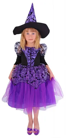 RAPPA Dětský kostým čarodějnice - Halloween (M) fialová / 5-8 let (113-128 cm)