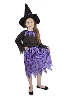 RAPPA Dětský kostým čarodějnice s netopýry a kloboukem - Halloween (M) / 6-8 let 