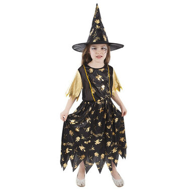 RAPPA Dětský kostým čarodějnice - Halloween (S) černo-zlatá / 4-6 let (110-116 cm)