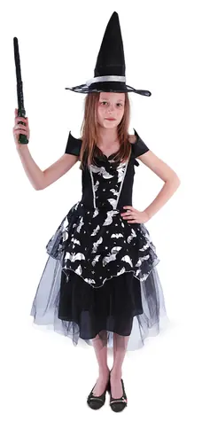 RAPPA Dětský kostým netopýrka čarodějnice - Halloween (S) / 4-6 let (110-116 cm)