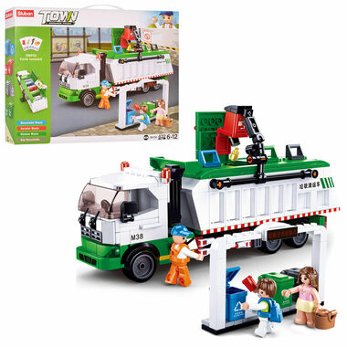 Sluban Town M38-B0780 Popelářský recyklační vůz + hra s kartami / LEGO - kompatibilní / figurek|dílků: 4|432 / od 6 let