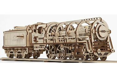 Ugears 3D dřevěné mechanické puzzle Parní lokomotiva 4-6-0 s tendrem / od 14 let / 443 dílků / Obtížnost: vysoká