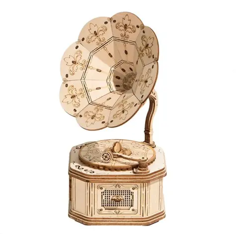 RoboTime dřevěné 3D puzzle Starožitný gramofon / od 8 let / 122 dílků / Obtížnost: nízká