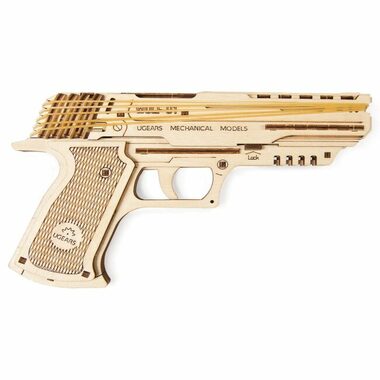 Ugears 3D dřevěné mechanické puzzle Wolf-01 Pistol / od 14 let / 63 dílků / Obtížnost: nízká