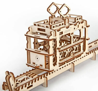 Ugears 3D dřevěné mechanické puzzle Kabinová lanovka s tratí / od 14 let / 154 dílků / Obtížnost: střední