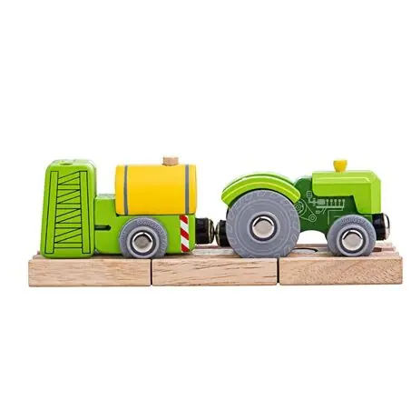 Bigjigs Rail Traktor s vlečkou zelená / od 3 let