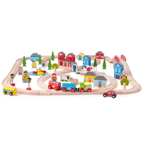 Bigjigs Rail Dřevěná vláčkodráha město a vesnice / 101 dílů / od 3 let