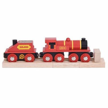 Bigjigs Rail Červená lokomotiva s tendrem + 3 koleje / od 3 let