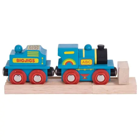 Bigjigs Rail Modrá mašinka s tendrem + 2 koleje / od 3 let