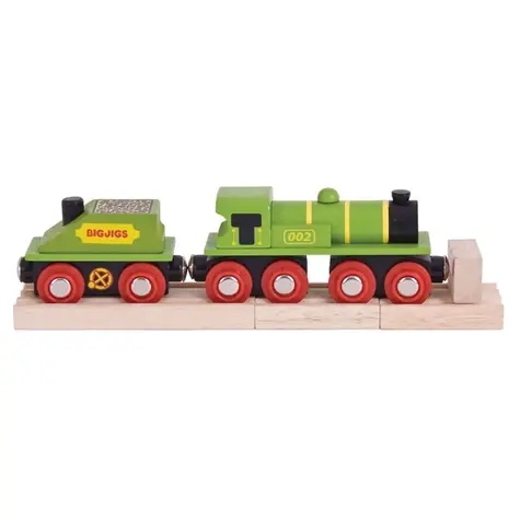Bigjigs Rail Zelená lokomotiva s tendrem + 3 koleje / od 3 let