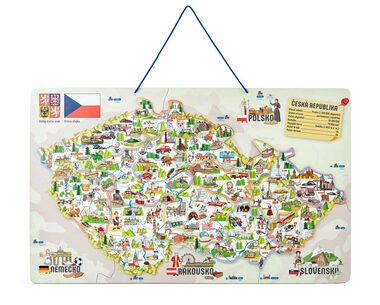 Woody Magnetická mapa ČR s obrázky a společenská hra, 3 v 1 / od 3 let