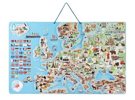 Woody Magnetická mapa EVROPY, společenská hra 3 v 1 v AJ / od 3 let