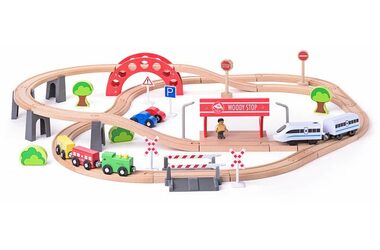 Woody Vláčkodráha s elektrickou mašinkou a viaduktem 60 dílů / od 3 let