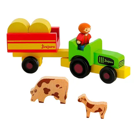 Jeujura  Dřevěné figurky ke stavebnicím Farmář s traktorem 7 dílů / od 3 let