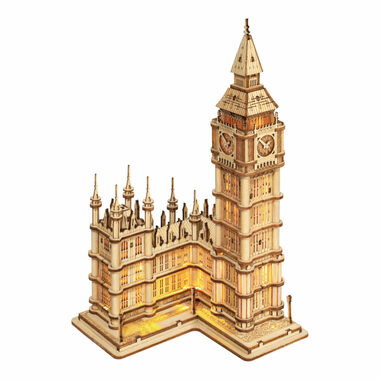 RoboTime dřevěné 3D puzzle hodinová věž Big Ben svítící / od 14 let / 220 dílků / Obtížnost: střední 