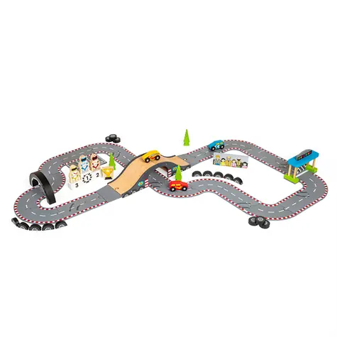 Bigjigs Rail Dřevěná autodráha závodní den / od 3 let