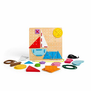 Bigjigs Toys Dřevěná šněrovací hra Geometrické tvary / od 3 let 