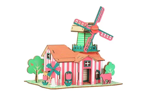 Woodcraft Dřevěné 3D puzzle Tulipánový ranč / 82 dílků / od 8 let / Obtížnost: jednoduchá
