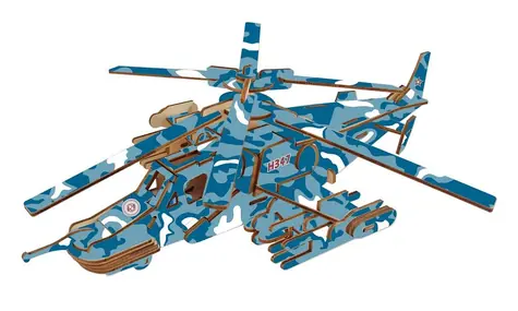 Woodcraft Dřevěné 3D puzzle Bojový vrtulník Black shark / 82 dílků / od 8 let / Obtížnost: jednoduchá