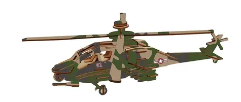 Woodcraft Dřevěné 3D puzzle Bojový vrtulník Apache / 82 dílků /od 8 let / Obtížnost: jednoduchá
