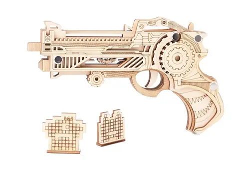 Woodcraft (XJ-G008) Dřevěné 3D puzzle Zbraň na gumičky Virbius / 29 dílků / od 14 let / Obtížnost: jednoduchá 
