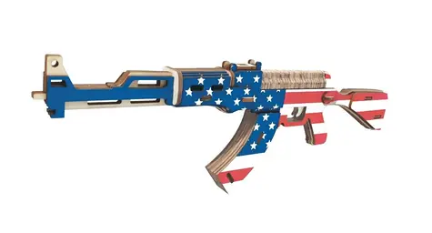 Woodcraft Dřevěné 3D puzzle Samopal AK47 v barvách Americké vlajky / 58 dílků / od 8 let / Obtížnost: jednoduchá