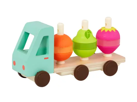 B-Toys Náklaďák dřevěný Stack & Roll Fruit Truck / od 18 měsíců