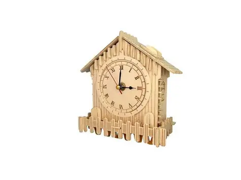 Woodcraft Dřevěné 3D puzzle hodiny domek / od 8 let / Obtížnost: střední