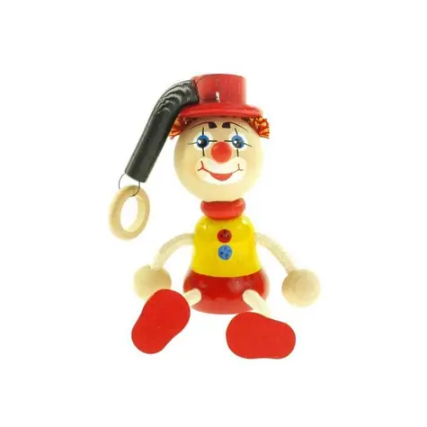 Česká dřevěná hračka Klaun s kloboukem na pružině / od 3 let