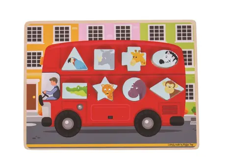 Bigjigs Toys Vkládací puzzle autobus se zvířátky / od 12 měsíců