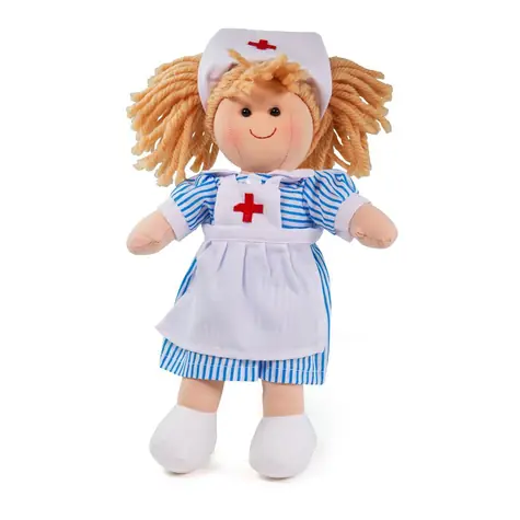 Bigjigs Toys Látková panenka zdravotní sestřička Nancy 28 cm / od 0 let