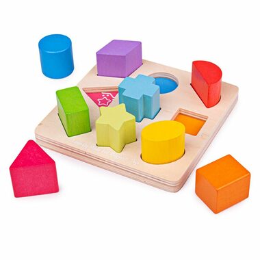 Bigjigs Baby Dřevěné kostky tvary a barvy / od 12 měsíců