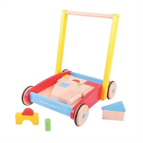 Bigjigs Baby Dřevěné kostky ve vozíku / od 12 měsíců