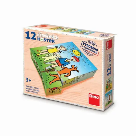 DINO Dřevěné kostky Pejsek a kočička / 12 kostek / od 3 let