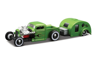 Maisto Design Tow & Go 1936 Chevrolet Pick-up Traveler Trailer zelená / měřítko 1:64 / od 8 let 