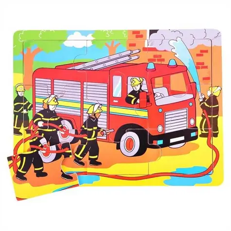 Bigjigs Toys Dřevěné puzzle hasiči (9 dílků) / od 2 let