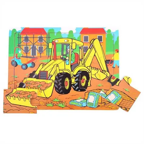 Bigjigs Toys Dřevěné puzzle bagr (9 dílků) / od 2 let