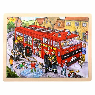 Bigjigs Toys Dřevěné puzzle hasiči (24 dílků) / od 3 let