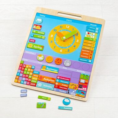Bigjigs Toys Anglický magnetický kalendář s hodinami / od 3 let