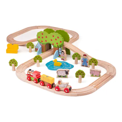Bigjigs Rail Dřevěná vláčkodráha farma / 45 dílů / od 3 let