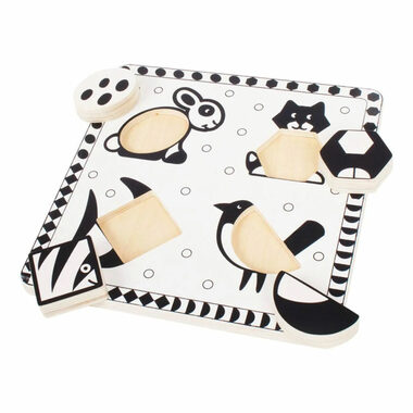 Bigjigs Toys Dřevěné vkládací puzzle černobílé tvary 2 / od 10 měsíců
