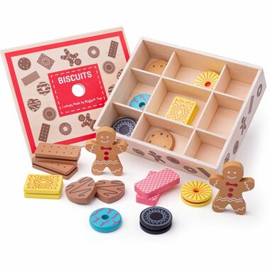Bigjigs Toys Box s dřevěnými sušenkami / od 3 let