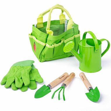 Bigjigs Toys Zahradní set nářadí v plátěné tašce zelený / od 3 let